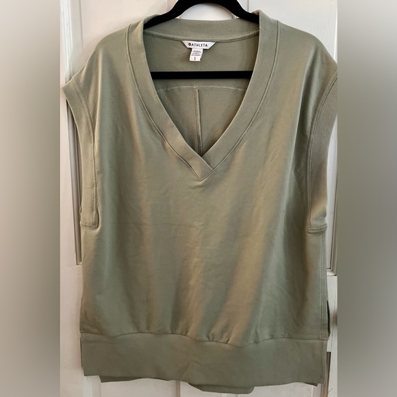ATHLETA Retroterry V-Neck Sweatshirt Tee Sleeveless in Fern Green, Size L - Picture 7 of 16